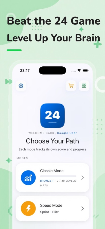 24MathGames — choose Classic or Speed mode