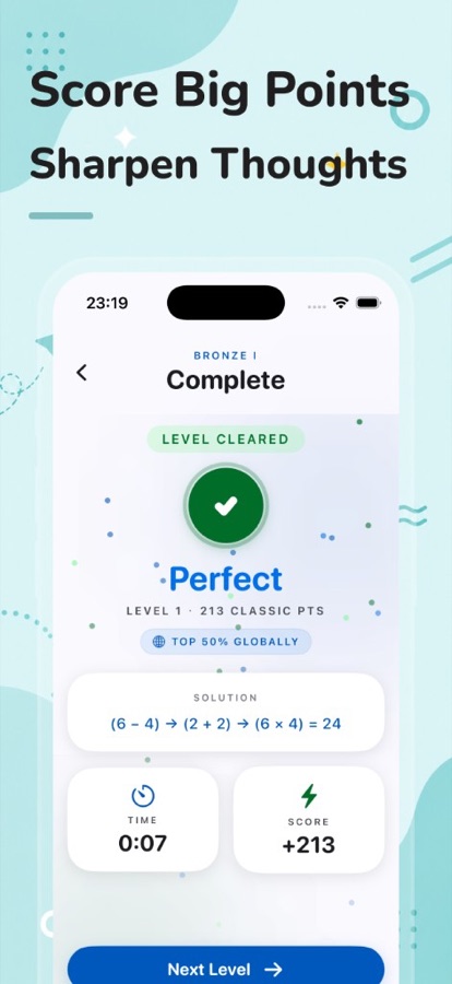 24MathGames — level cleared with score